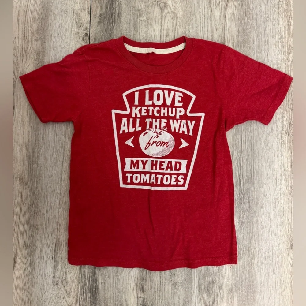 Red Kids T-Shirt with Ketchup Graphic